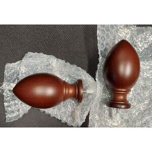 Set of 2 Finials w/Screws Fits 1 3/8" Diameter Pole, Antique Mohogany Finish